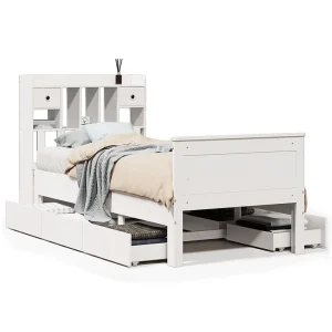 Bed met boekenkast zonder matras grenenhout wit 90×200 cm Bed met boekenkast zonder matras grenenhout wit 90×200 cm