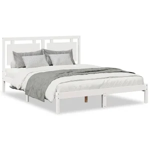 Bedframe extra lang zonder matras massief hout wit 160×220 cm Bedframe extra lang zonder matras massief hout wit 160×220 cm