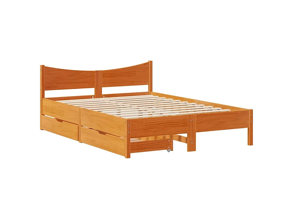 Bedframe met lades massief grenenhout wasbruin 140x200 cm
