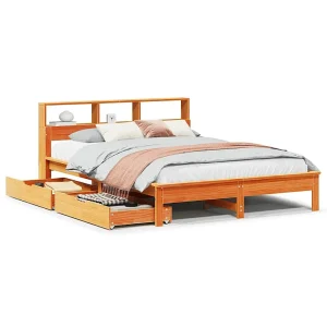 Bed met boekenkast zonder matras grenenhout wasbruin 160×200 cm Bed met boekenkast zonder matras grenenhout wasbruin 160×200 cm