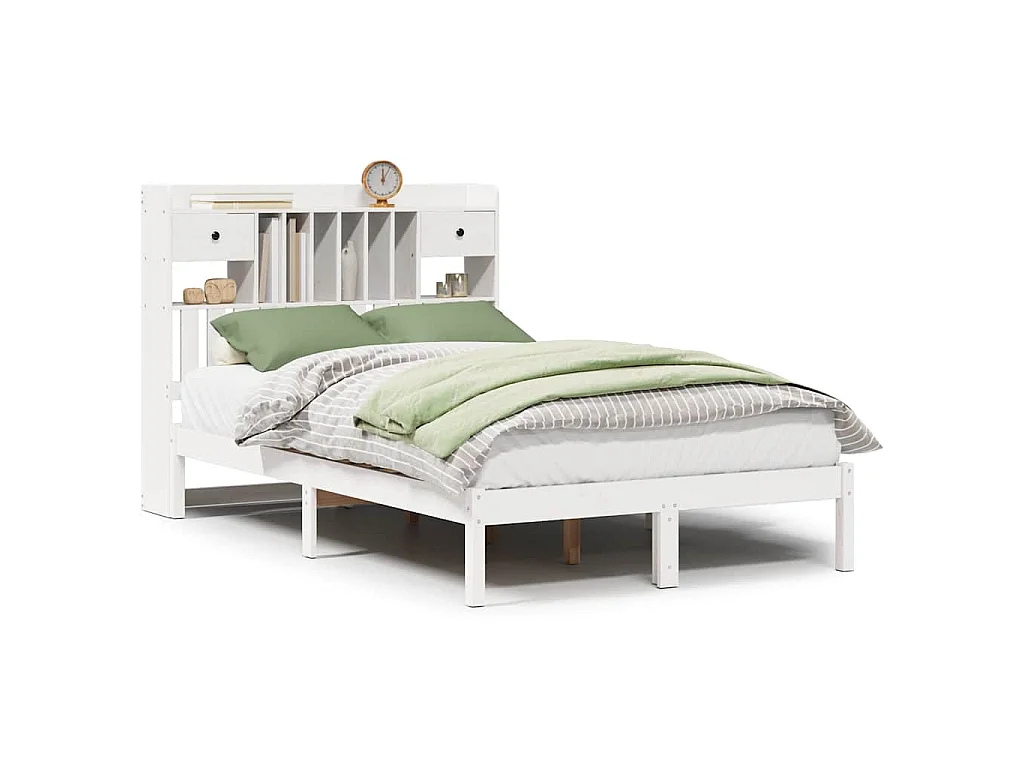Bed met boekenkast zonder matras grenenhout wit 135x190 cm