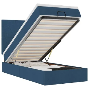 Bed poef met matras en LED's 90×200 cm stof blauw Bed poef met matras en LED's 90×200 cm stof blauw