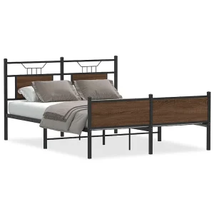 Bedframe zonder matras bewerkt hout bruin eikenkleur 137×190 cm Bedframe zonder matras bewerkt hout bruin eikenkleur 137×190 cm