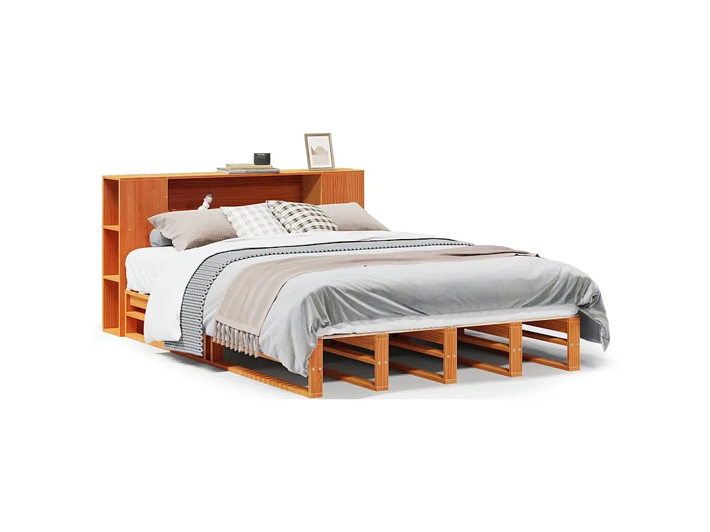 Bed met boekenkast zonder matras hout wasbruin 140x190 cm