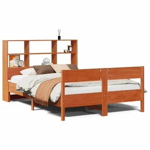 Bed met boekenkast zonder matras grenenhout wasbruin 150×200 cm
