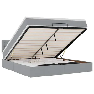 Bed met matras 160×200 cm stof lichtgrijs