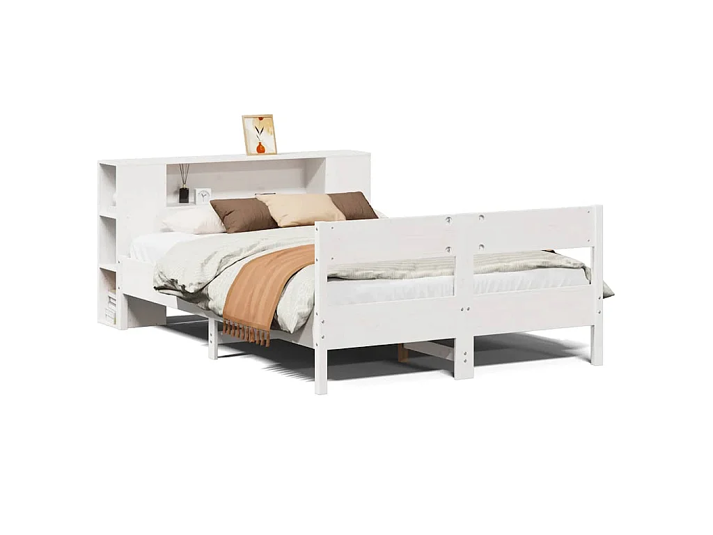 Bed met boekenkast zonder matras grenenhout wit 150x200 cm