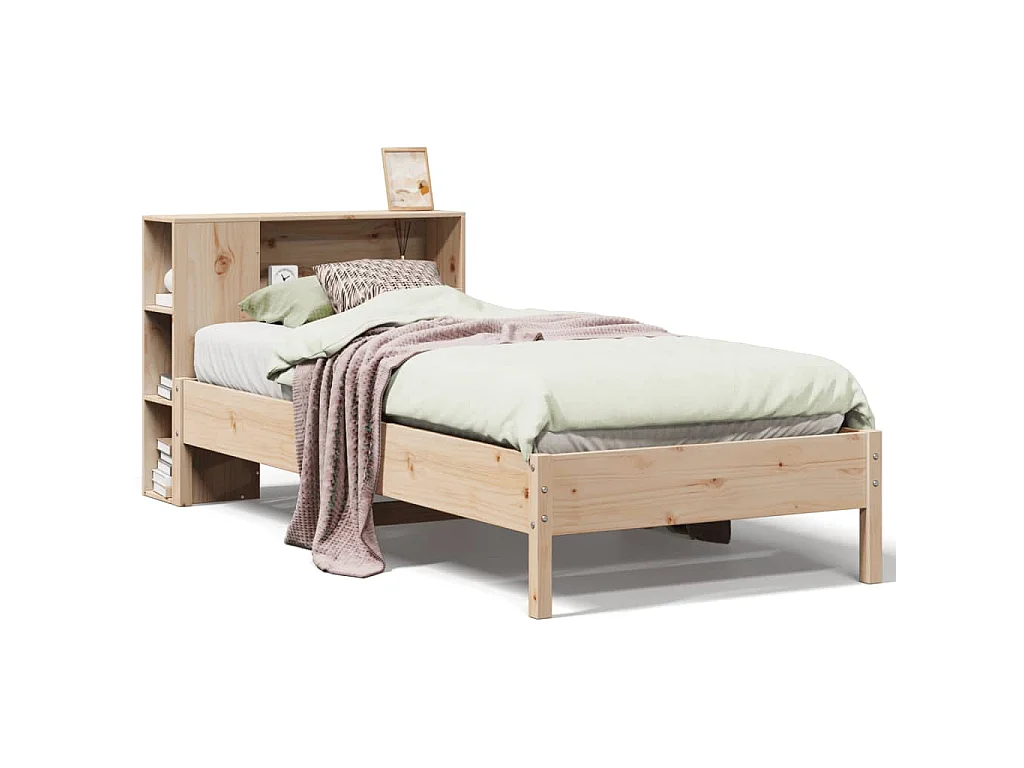 Bed met boekenkast zonder matras massief grenenhout 75x190 cm