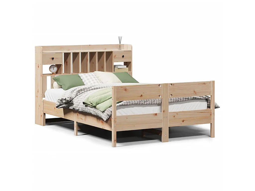 Bed met boekenkast zonder matras massief grenenhout 140x200 cm
