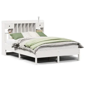 Bed met boekenkast zonder matras grenenhout wit 140×200 cm