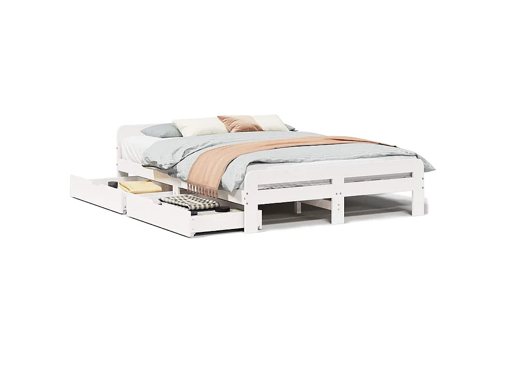 Bedframe zonder matras massief grenenhout wit 140x200 cm