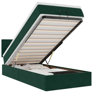 Bed poef met matras en LED's 90×200 cm fluweel donkergroen Bed poef met matras en LED's 90×200 cm fluweel donkergroen