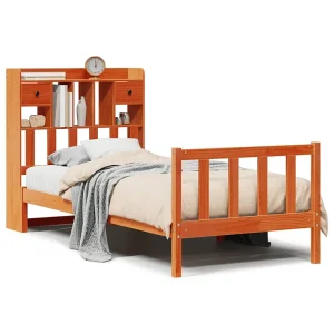 Bed met boekenkast zonder matras grenenhout wasbruin 100×200 cm Bed met boekenkast zonder matras grenenhout wasbruin 100×200 cm