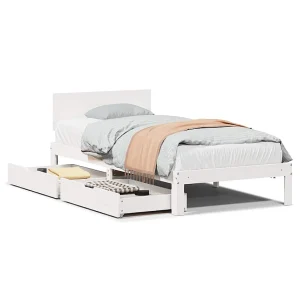 Bedframe met lades massief grenenhout wit 90×200 cm Bedframe met lades massief grenenhout wit 90×200 cm