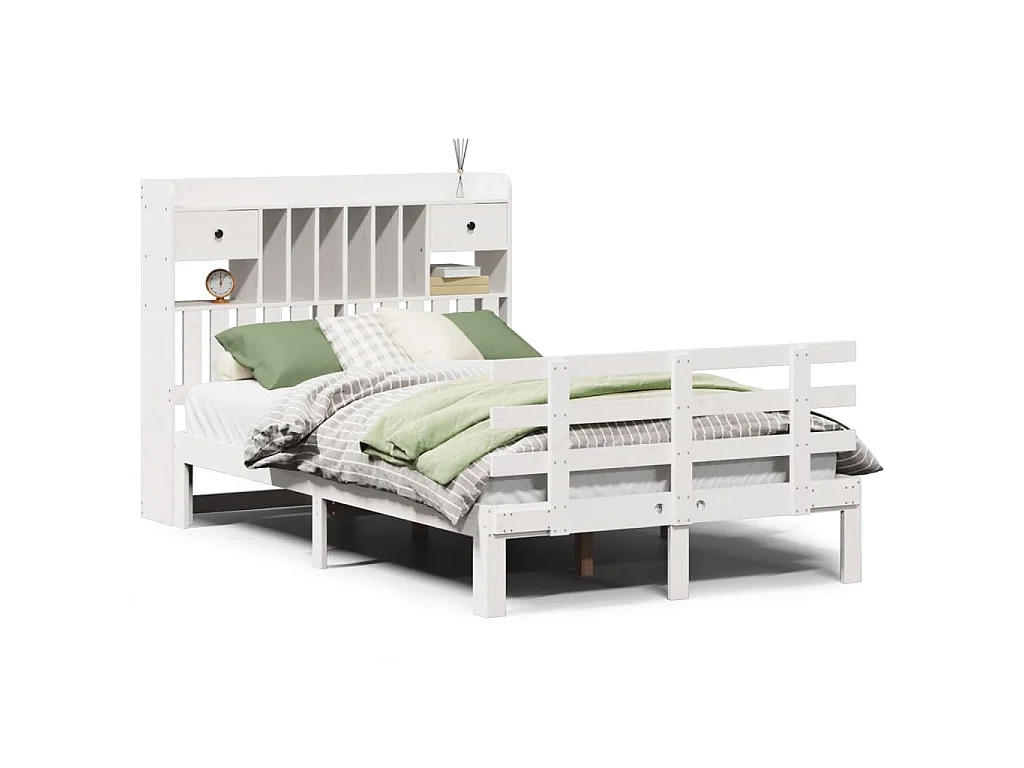 Bed met boekenkast zonder matras grenenhout wit 135x190 cm