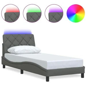 Bedframe met LED zonder matras 80×200 cm stof donkergrijs Bedframe met LED zonder matras 80×200 cm stof donkergrijs