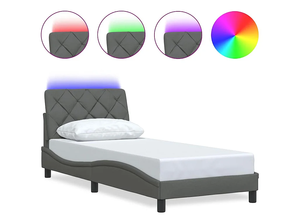 Bedframe met LED zonder matras 80x200 cm stof donkergrijs