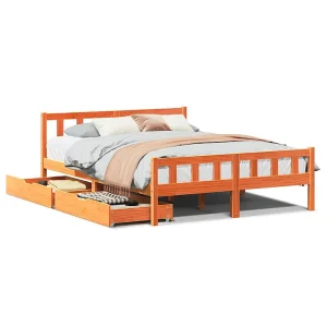 Bedframe zonder matras massief grenenhout wasbruin 150×200 cm Bedframe zonder matras massief grenenhout wasbruin 150×200 cm