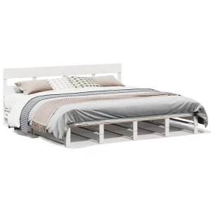 Bedframe zonder matras massief grenenhout wit 200×200 cm