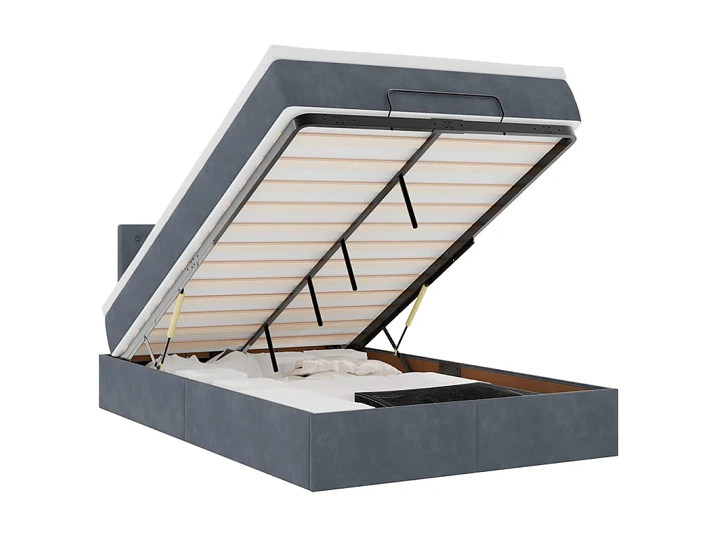 Bed poef met matras en LED's 120x190 cm fluweel donkergrijs