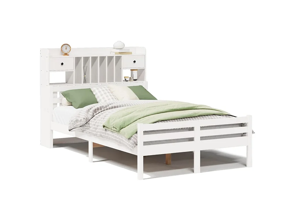Bed met boekenkast zonder matras grenenhout wit 135x190 cm