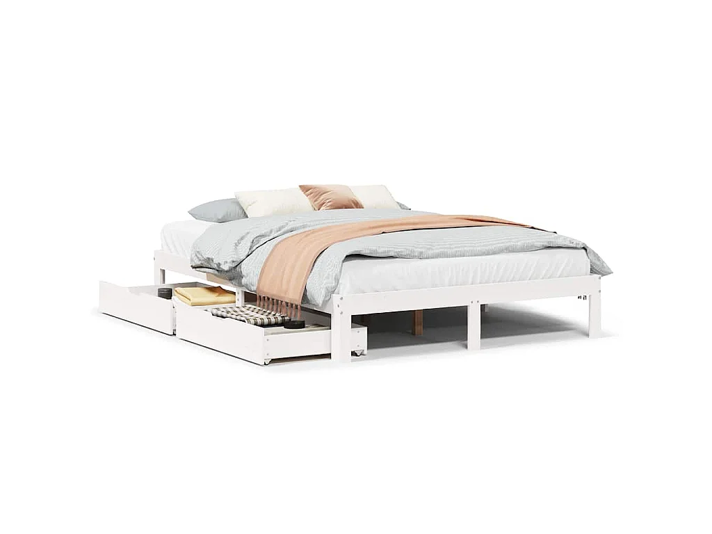 Bedframe met lades massief grenenhout wit 150x200 cm