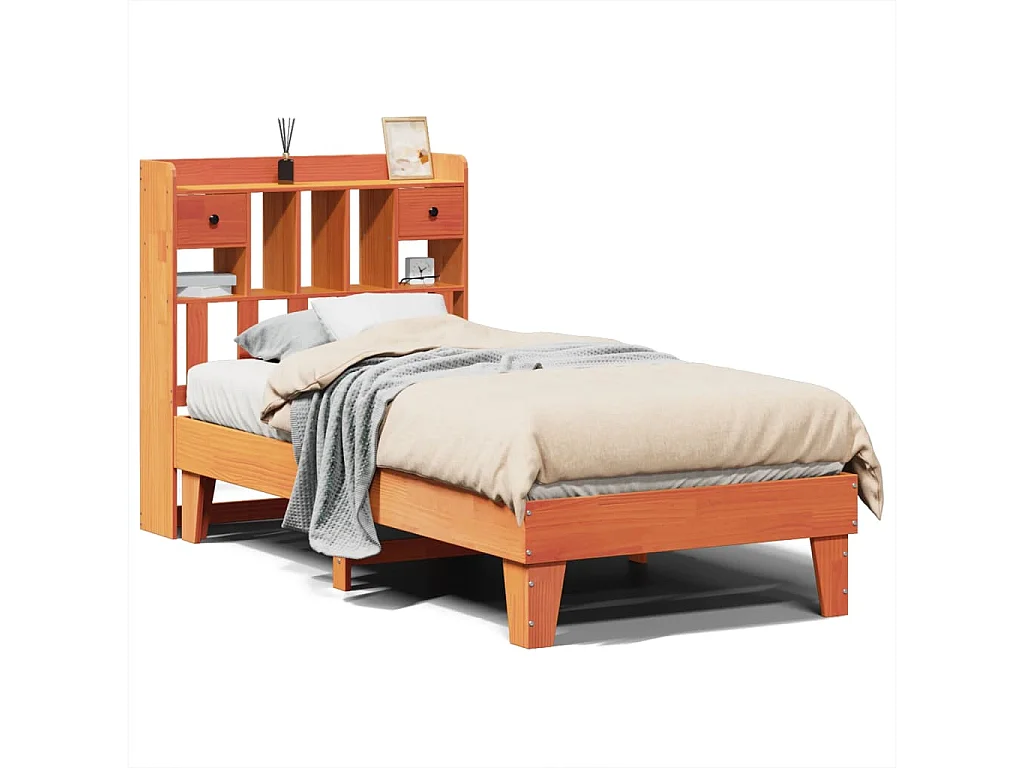 Bedframe zonder matras massief grenenhout wasbruin 75x190 cm