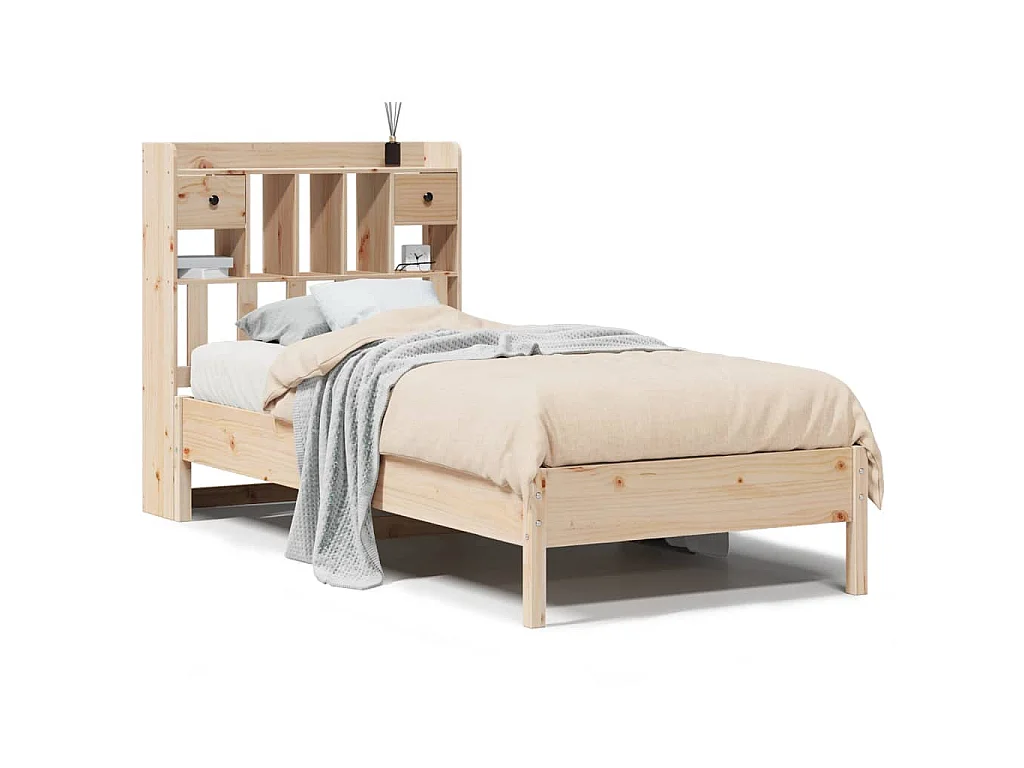 Bed met boekenkast zonder matras massief grenenhout 75x190 cm