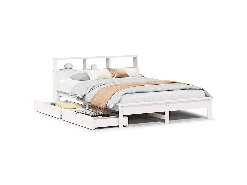 Bed met boekenkast zonder matras grenenhout wit 150x200 cm