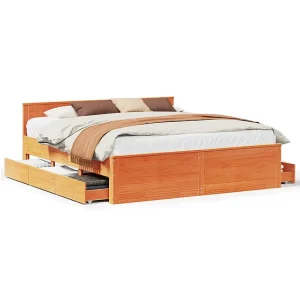 Bedframe zonder matras met hoofdbord grenenhout bruin 180x200cm Bedframe zonder matras met hoofdbord grenenhout bruin 180x200cm