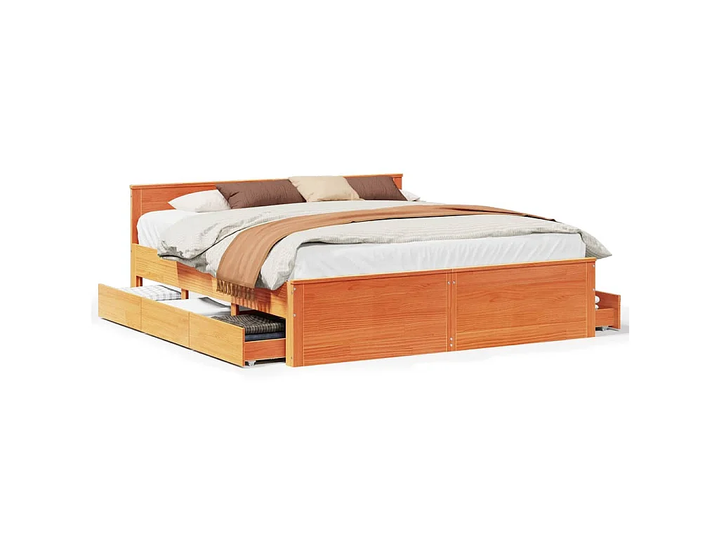 Bedframe zonder matras met hoofdbord grenenhout bruin 180x200cm