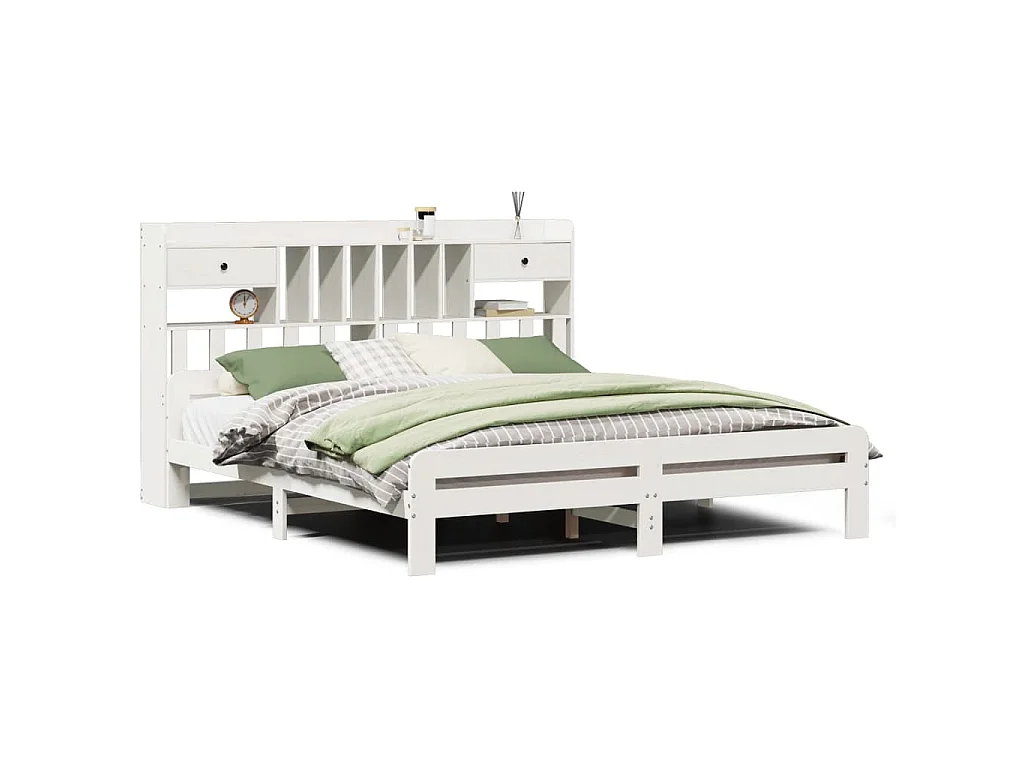Bed met boekenkast zonder matras grenenhout wit 180x200 cm