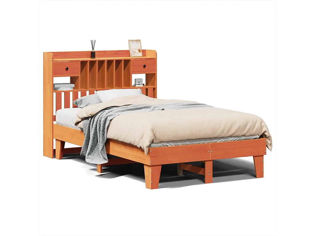 Bedframe zonder matras massief grenenhout wasbruin 135x190 cm