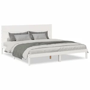 Bedframe extra lang zonder matras massief hout wit 200×210 cm Bedframe extra lang zonder matras massief hout wit 200×210 cm
