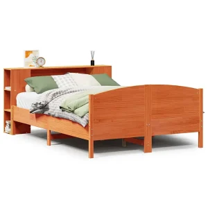 Bed met boekenkast zonder matras grenenhout wasbruin 150×200 cm
