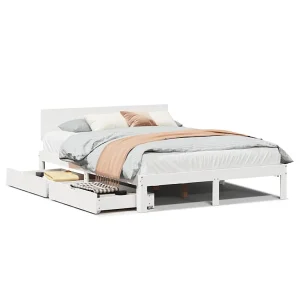 Bedframe met lades massief grenenhout wit 150×200 cm Bedframe met lades massief grenenhout wit 150×200 cm