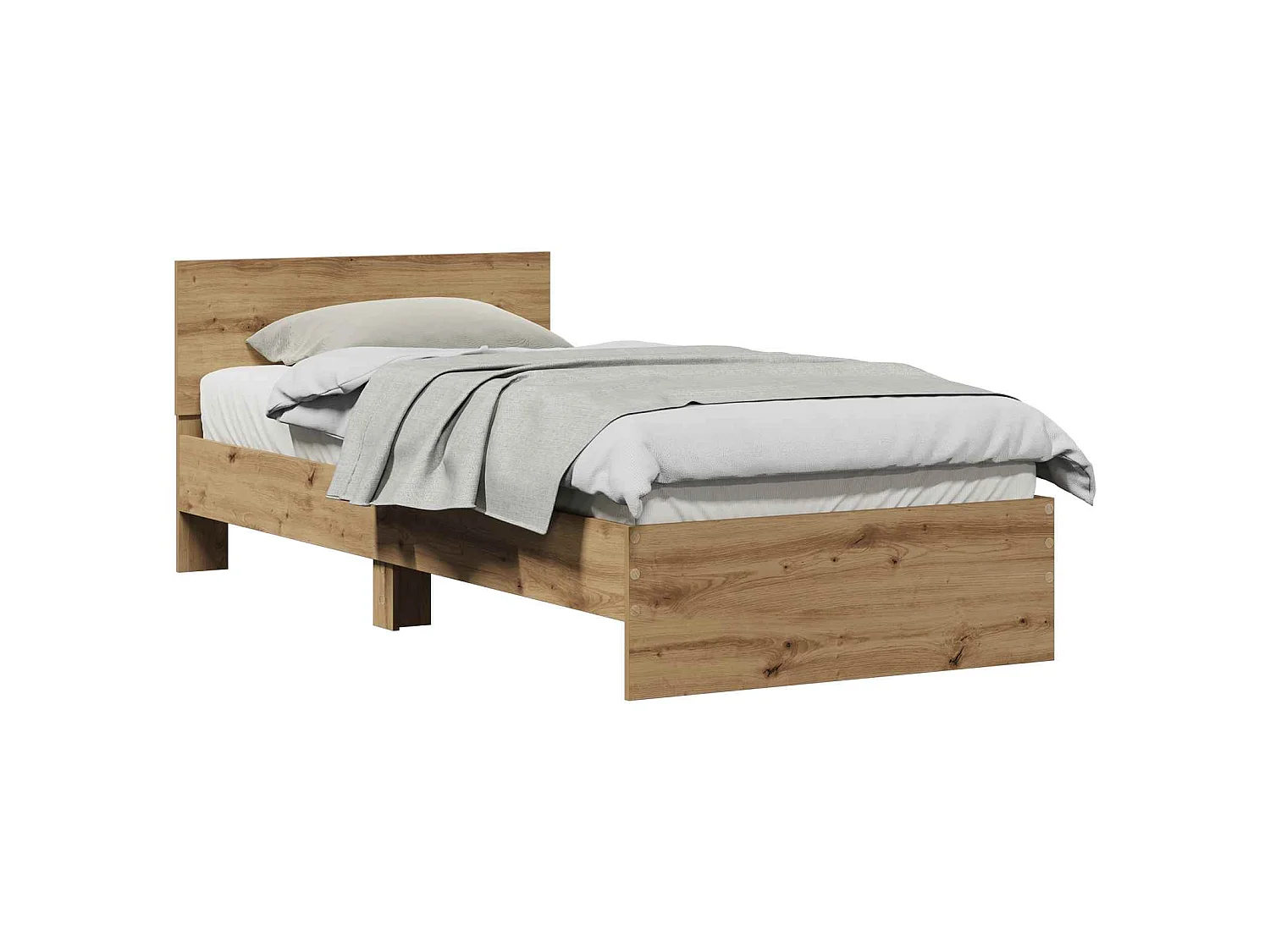 Bedframe artisanaal eikenkleurig 90 x 190 cm Bewerkt hout
