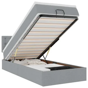 Bed poef met matras en LED's stof 80×200 cm lichtgrijs Bed poef met matras en LED's stof 80×200 cm lichtgrijs