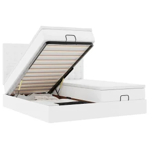 Bed poef met matrassen en LED's 180x200cm kunstleer zuiver wit Bed poef met matrassen en LED's 180x200cm kunstleer zuiver wit