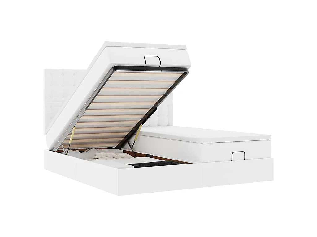 Bed poef met matrassen en LED's 180x200cm kunstleer zuiver wit