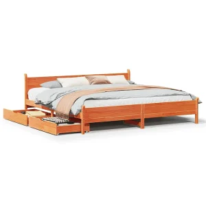 Bedframe zonder matras massief grenenhout wasbruin 200×200 cm