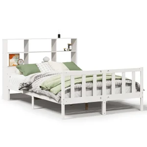 Bed met boekenkast zonder matras grenenhout wit 160×200 cm
