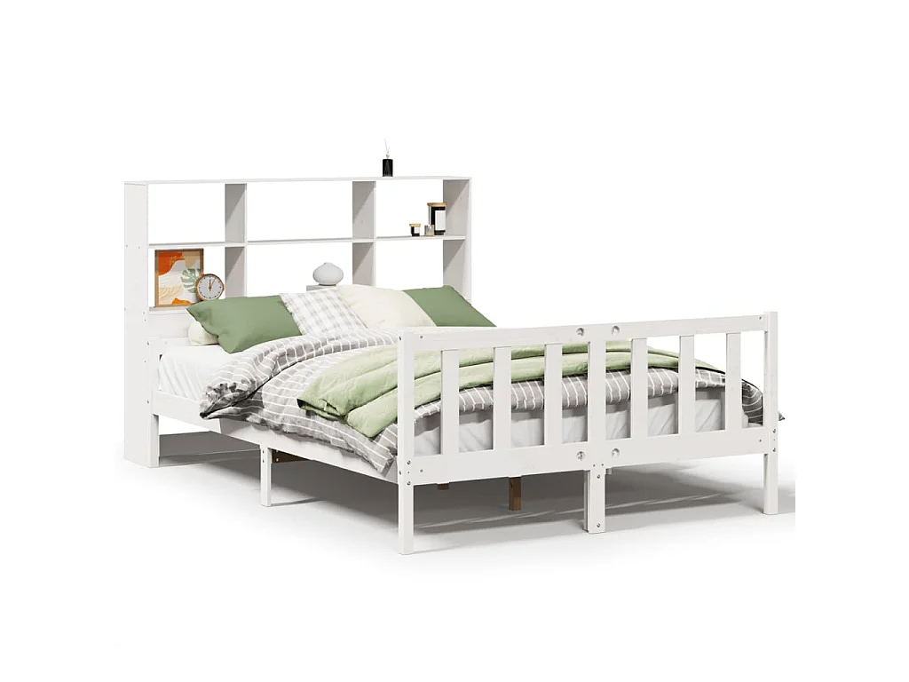 Bed met boekenkast zonder matras grenenhout wit 160x200 cm
