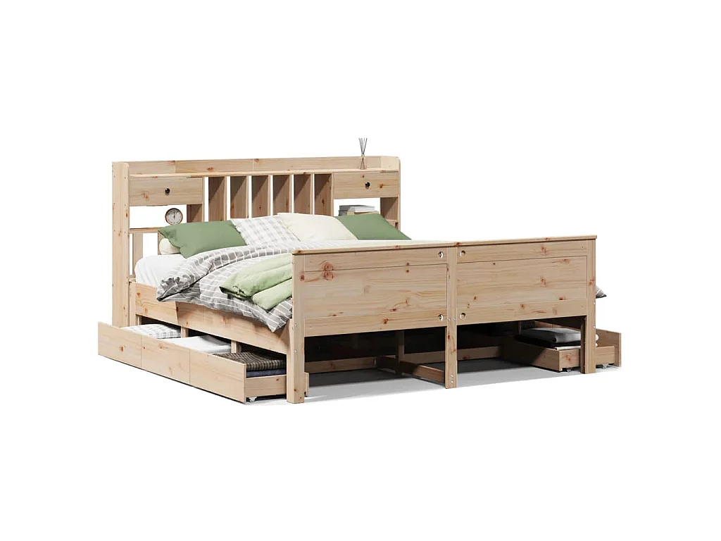 Bed met boekenkast zonder matras massief grenenhout 180x200 cm