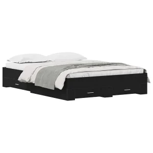 Bedframe met lades Zwart eiken 135 x 190 cm Bewerkt hout Bedframe met lades Zwart eiken 135 x 190 cm Bewerkt hout
