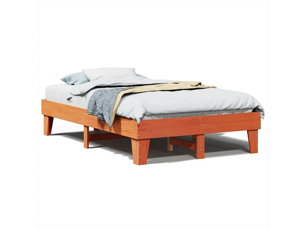 Bedframe zonder matras massief grenenhout wasbruin 135x190 cm