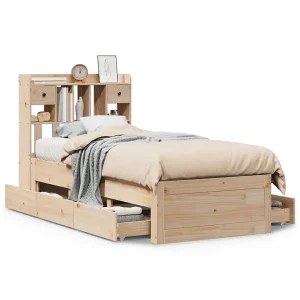 Bed met boekenkast zonder matras massief grenenhout 75×190 cm