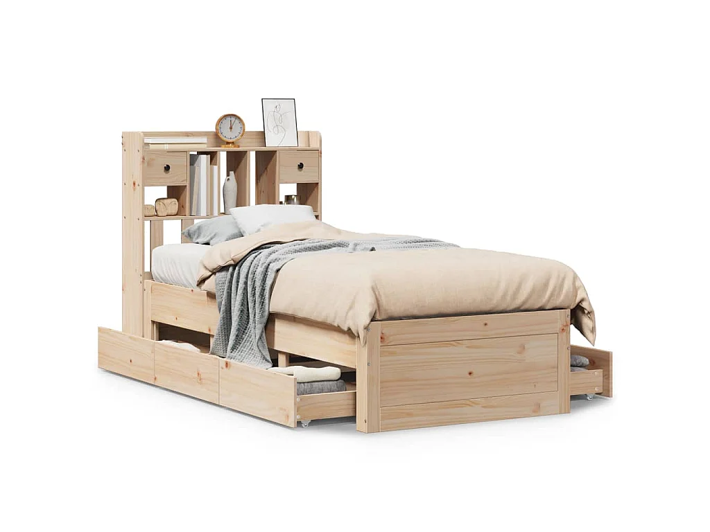 Bed met boekenkast zonder matras massief grenenhout 75x190 cm