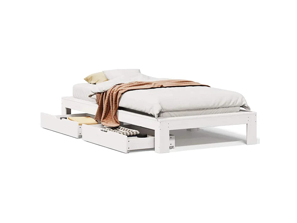 Bedframe zonder matras massief grenenhout wit 75x190 cm