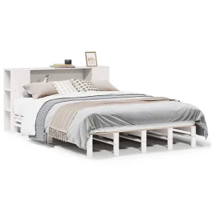 Bed met boekenkast zonder matras massief hout wit 150×200 cm Bed met boekenkast zonder matras massief hout wit 150×200 cm